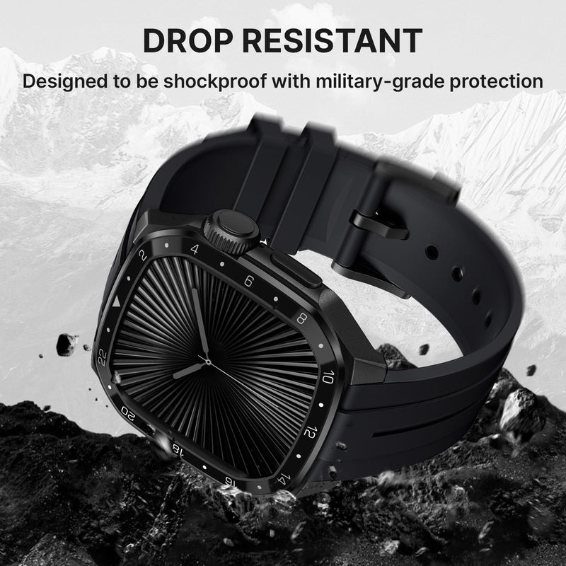 Bandletic Luxury Metal Case with Band Compatible with Apple Watch 46mm | Rugged Military-Grade Protective Bumper Cover with Soft Silicone Strap for iWatch 11 10 46mm Black/Black 46mm(series 11 10)