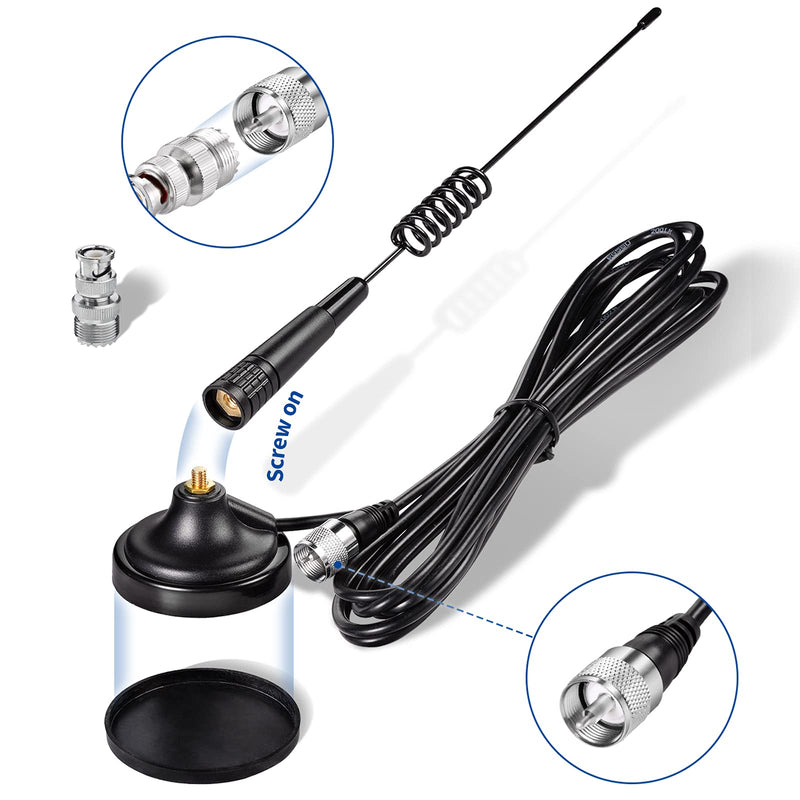 Bingfu CB Antenna 27MHz CB Radio Antenna Magnetic Base Handheld CB Antenna PL259 & BNC Male Compatible with Cobra Midland Uniden Maxon President Vehicle Car Truck Mobile CB Radio Handheld CB Radio