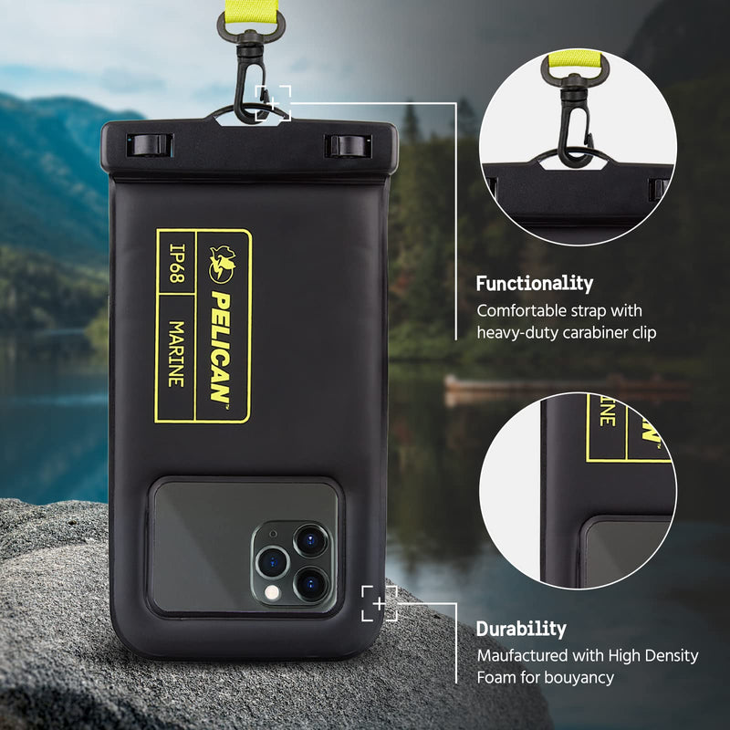 Pelican - Marine Series - IP68 Waterproof Floating Pouch + Roll Top Dry Bag (2L) - Black/Hi Vis Yellow