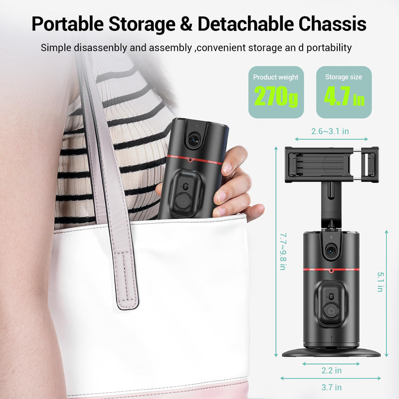 Auto Face Tracking Tripod 360° Rotating Auto Tracking Phone Holder, No App, Phone Camera Stand with Remote and Gesture Control, Smart Shooting Stand for Vlog/TIK Tok Live Video Recording Black