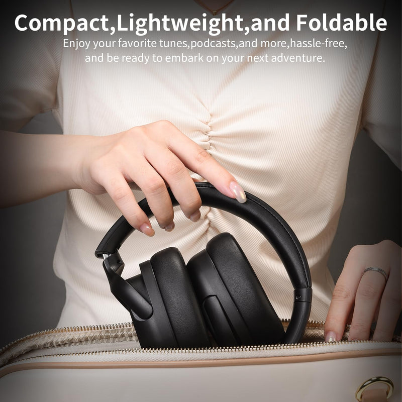 Active Noise Cancelling Headphones, Wireless Over-Ear Bluetooth, HiFi deep bass, Foldable Headphones, Transparent Mode, 50H Long ANC Playtime, Durable Headset for Traveling/Gym Use/Home (Black) Black