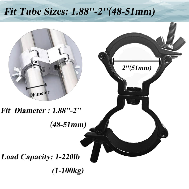 Stage Lights Truss Swivel Coupler Clamp Fit Pipe 1.88-2inch (48-51mm) ， Heavy Duty Aluminum Alloy Truss DJ Stage Light O Clamps for 220lb (2pcs:black) 2pcs:black
