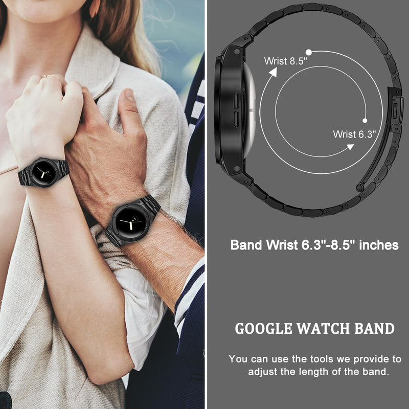 SUPLINK Stainless Steel Case and Bands Compatible with Google Pixel Watch 1/2/ 3 Band 41mm Men, Metal Strap Protective Bumper for Pixel Watch 3 45mm Band Black 45mm Pixel Watch 3