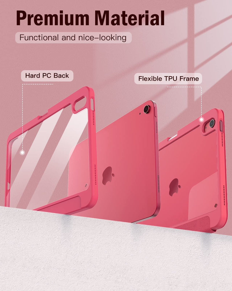TiMOVO for iPad 10th Generation Case with Pencil Holder iPad 10.9 Inch Case 2022, iPad Case 10th Generation Hybrid Slim Tri-fold Stand Protective Cover with Clear Back for iPad 10, Watermelon Pink Watermelon Red