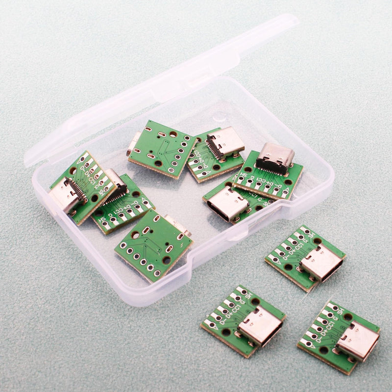 RUNCCI-YUN Pack of 10 USB C Breakout Board to DIP PCB Adapter Breakout Test Board Solder Socket 2.54 mm Pitch 16 Pin 3.1 Type C to 6P DIY Converter