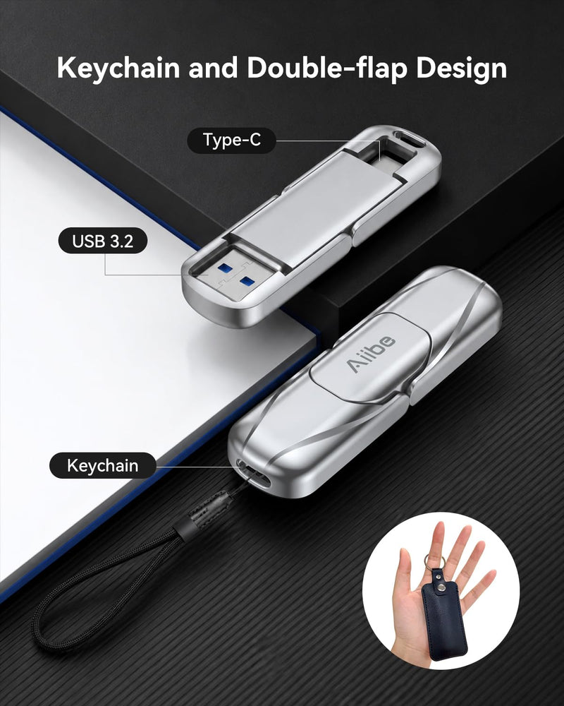 Aiibe 64GB External Solid State Drive up to 450MB/s USB C Solid State Drive USB 3.2 Gen 1 Metal Type C + A Portable SSD for iPhone 15/16/17 Series Android Smartphones Tablets Laptops 64.0 GB