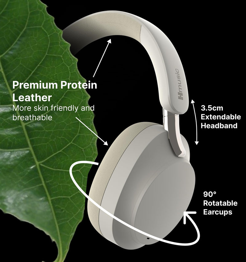Hmusic MS04 Bluetooth Headphones Active Noise Cancelling Over Ear Headphone | 4-Mic Hybrid -40dB ANC Bluetooth Headset, 2-ENC Mic, 80H Playtime, 3.5mm Aux Cable|Travel Case|Foldable Wireless Headphones