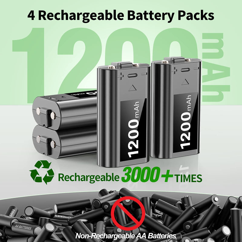 OIVO Rechargeable Battery Packs Compatible with Xbox Series X|S/Xbox One X/S/Elite, 4 X 1200 mAh Battery Kit with Charger, Rechargeable Batteries Charger Station with ON/Off Power Switch 4Pack