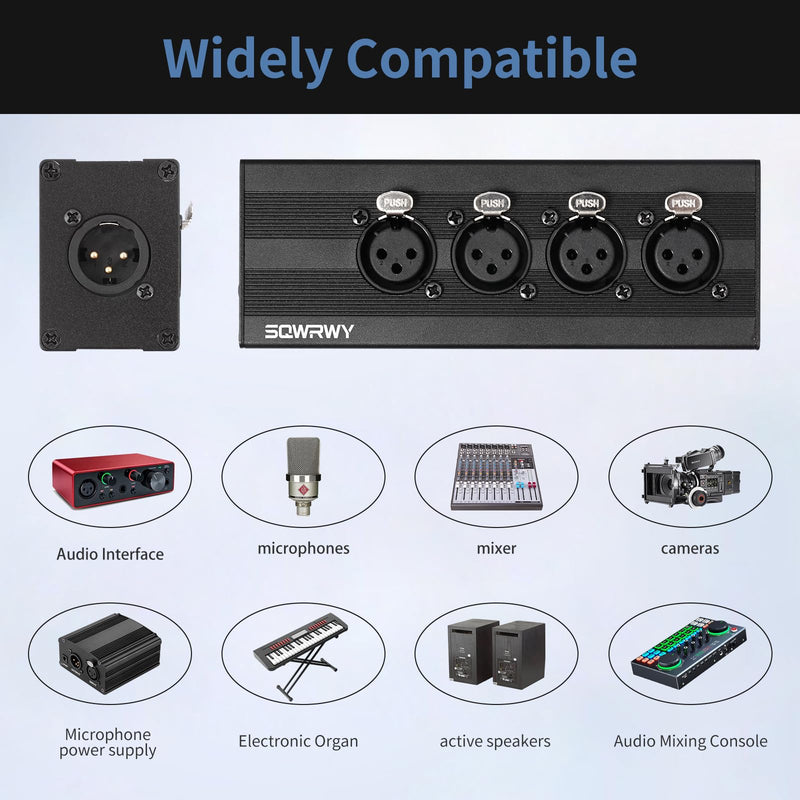 XLR 1 Male to 4 Female Audio Adapter, XLR Splitter Box 1-in 4-Out, 3-Pin Line Output Converter for Professional Use, Secure Locking Connectors, Lossless Audio Transmission for Studio & Live