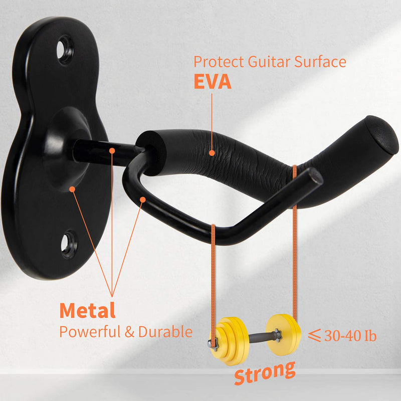 WOGOD Guitar Wall Mount Hanger Hook Holder Stand 5 Pack Guitar Hangers for Ukulele Acoustic Electric and Bass(Guitar Style Black - 5 Pack)