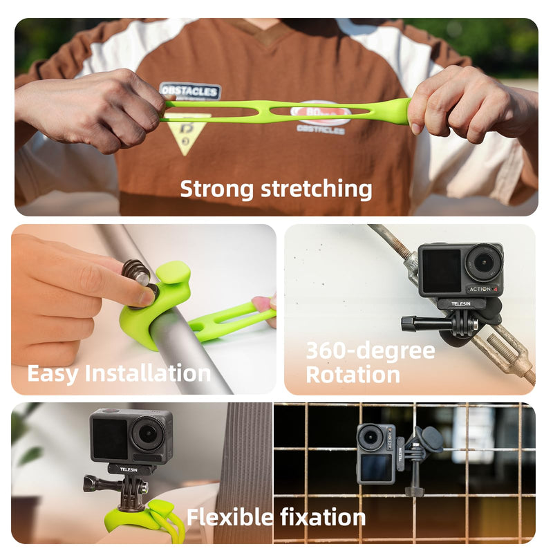 Pocket 3 Car Bike Mount Strap Flexible Wrap Band Motorcycle Handlebar Fence Holder Accessories for Insta360 X4 X3 Ace Pro Go 3 3S, for GoPro Max Mini Hero, Osmo Pocket 3 2 Action Camera Black