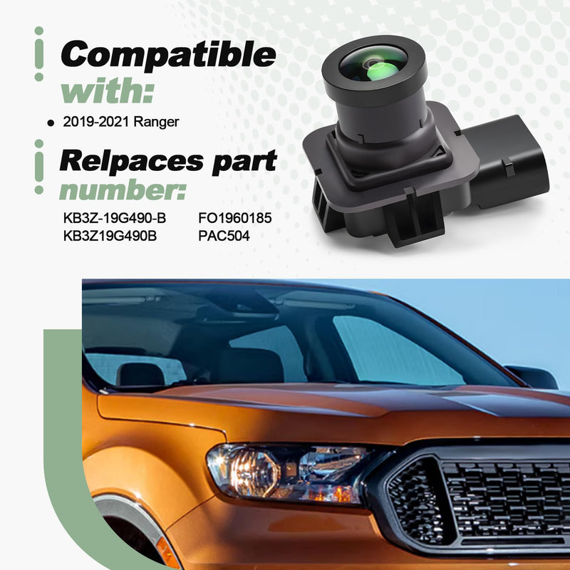 Rear View Camera Park Assist Backup Reverse Camera Black Compatible with 2019-2021 Ranger Replace KB3Z-19G490-B KB3Z19G490B FO1960185 PAC504