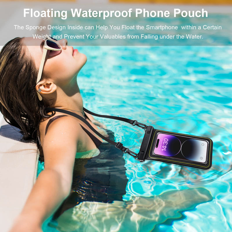 IP68 Floating Waterproof Phone Pouch, Universal Sponge Water Proof Cell Phone Case Bag with Adjustable Lanyard, Protector Pouch for iPhone 15 14 13 12 11 Pro Max Samsung Google, Up to 6.7'' Black 6.7"
