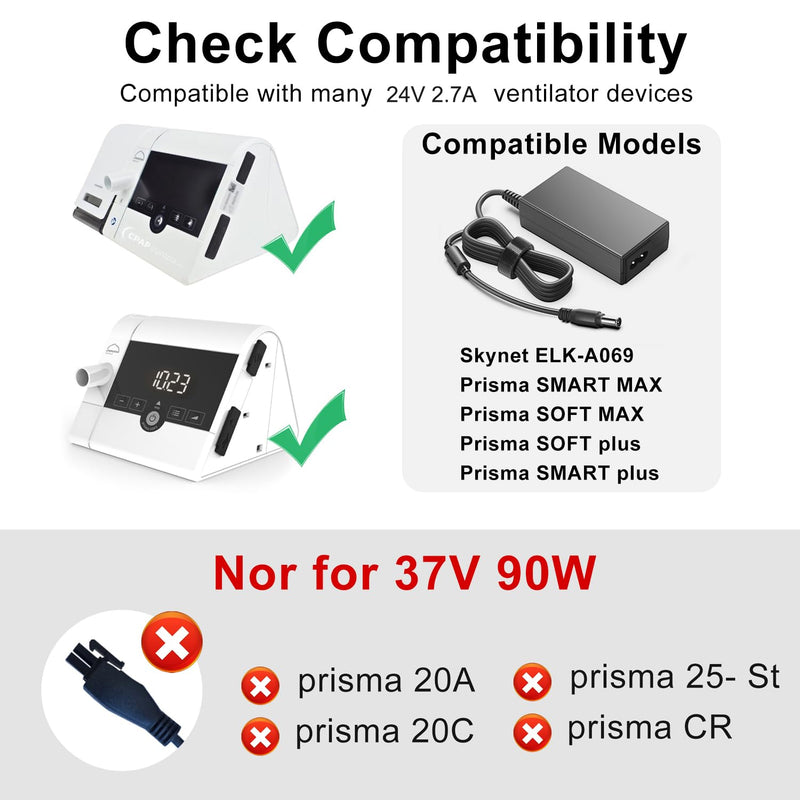 [AUSTRALIA] - KFD Power Supply 24 V 2.7 A Charger for Löwenstein Prism Smart Plus/Max Prism Soft Plus/Max CPAP Sleep Apnea Device Weinmann WM 24480 Skynet ELK-A069 60 W Medical Adapter (Does Not Fit with 37 V 90 W 