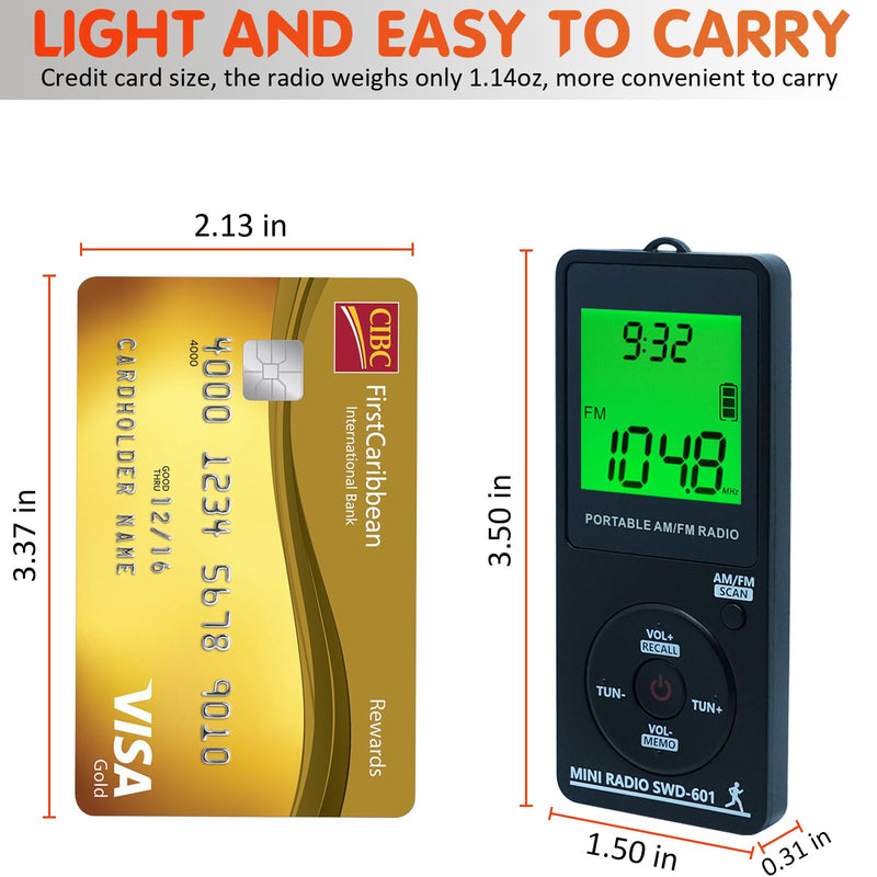 [AUSTRALIA] - AM/FM Personal Portable Mini Radio with Digital Tuning LCD Display and Backlight Time, SWDSTP Rechargeable Pocket Radio with Earphone and Belt Clip for Walking, Jogging 