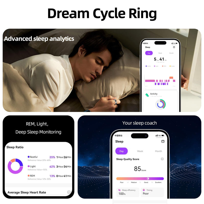 Smart Ring for Women & Men Fitness Sleep Heart Tracker | No Subscription, 5-Day Battery, Heart Rate, Stress, Sleep & Activity Monitoring, IP68 Waterproof, iOS & Android Compatible Silver 8
