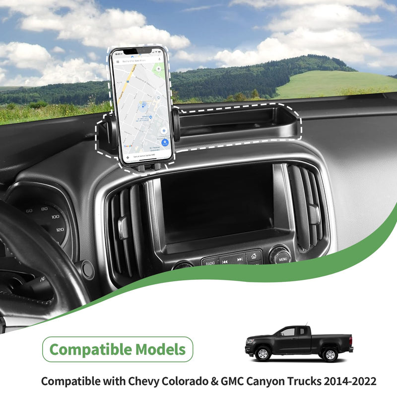 JeCar Dash Phone Holder Dashboard Cellphone Clamp Upgrade Aluminum Alloy Ball Mount with Storage Tray Interior Accessories Compatible with Chevy Colorado & GMC Canyon 2014-2022