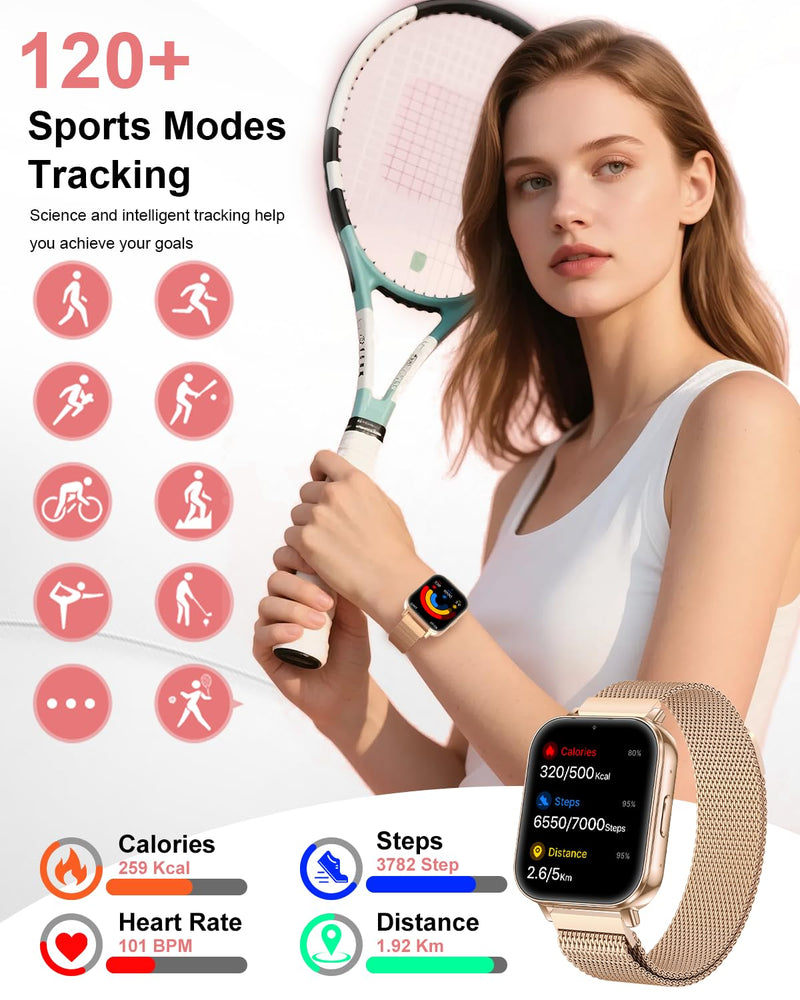 Smart Watch for Women (Answer/Make Call),1.85" Touchscreen Smartwatch with 120+ Sports Modes Sleep & Heart Rate Monitor Pedometer, Activity Fitness Watch for Android iPhone, 30 Days+ Battery Life Rose Gold
