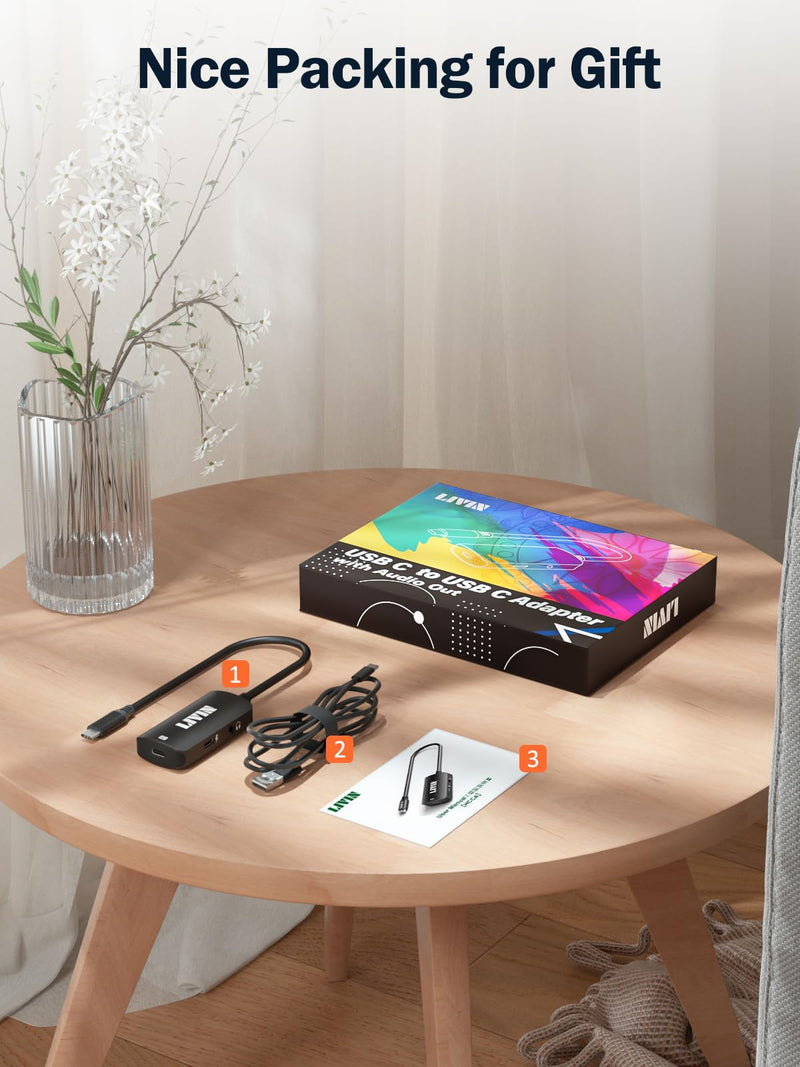 LIVIN USB C to Portable Monitor、AR Glasses XREAL One、Air 2 Pro/VITURE Pro/RayNeo Air 2s、3s/Rokid,【4K@60Hz+PD 100W+Audio 3.5mm】,USB C to Type C Adapter iPhone15/16、Android、PC、Switch、Steam Deck、Rog Ally Black