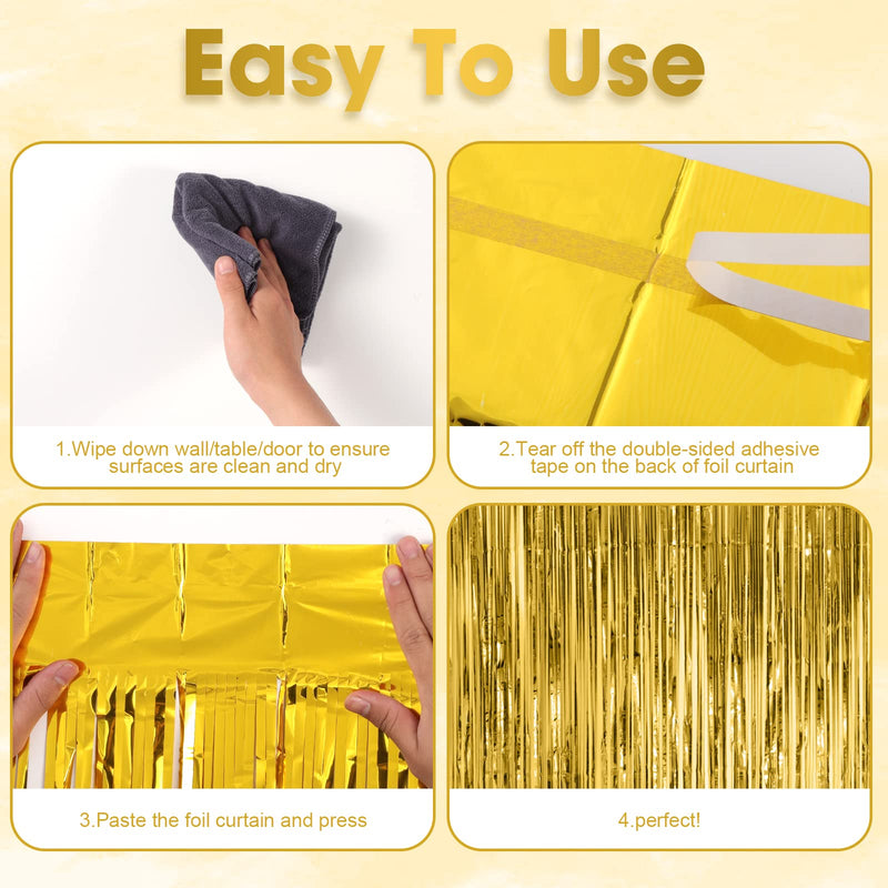 3 Pack 3.3x8.2 Feet Gold Foil Fringe Backdrop Curtains, Tinsel Streamers Birthday Party Decorations, Fringe Backdrop for Graduation, Baby Shower, Gender Reveal, Disco Party 05 Gold