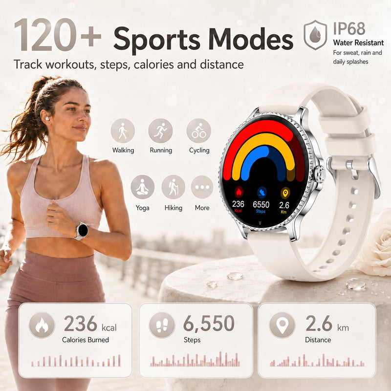 Efolen Smart Watch for Women,(Answer/Make Calls),1.27" Smartwatch Fitness Tracker, Heart Rate,Sleep & Blood Oxygen Monitor, 120+ Sports Modes,IP68 Waterproof, Android & iPhone,2 Bands,Silver Silver