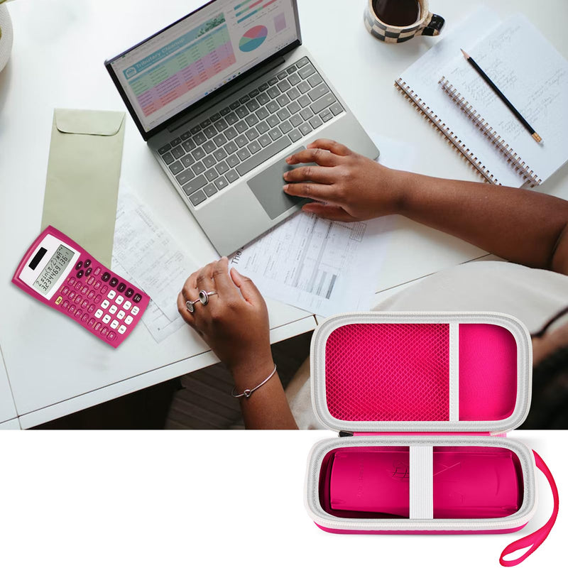 Case Only Compatible with Texas Instruments TI-30XIIS Scientific Calculator, Travel Office Calculators Storage Holder Bag with Extra Mesh Pocket for Pens, USB Cables and Accessories - Red Rose Red