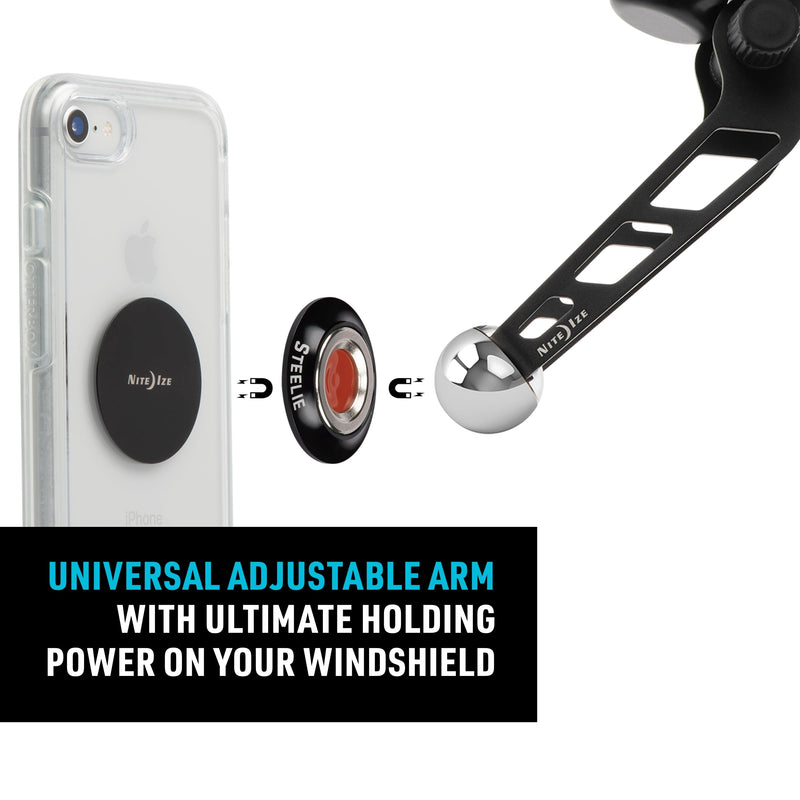 Nite Ize Steelie Windshield Mount - Phone Holder for Car Windshield - Alternative to Car Dashboard & Vent Phone Mounts - Compatible with Steelie Magnetic Mounting System - Black