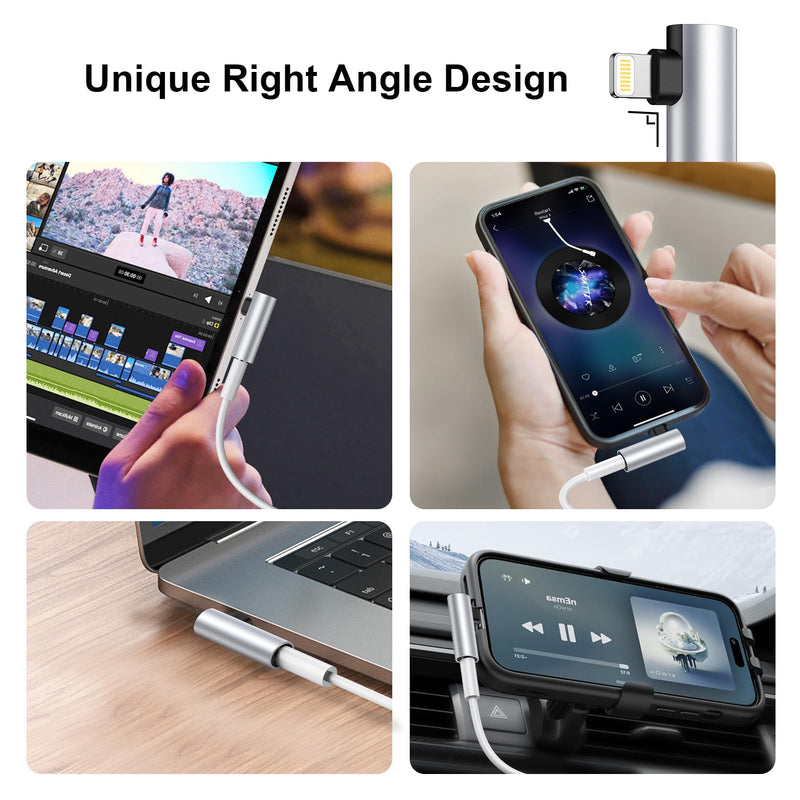 2Pack [Apple MFi Certified] Lightning to 3.5 mm iPhone Headphone Adapter Compatible for iPhone 14 13 12 11 Pro XR XS Max X 8 7 6,Aux to Lightning Cable Headphones Jack Adapter Audio Dongle Right Angle Silver
