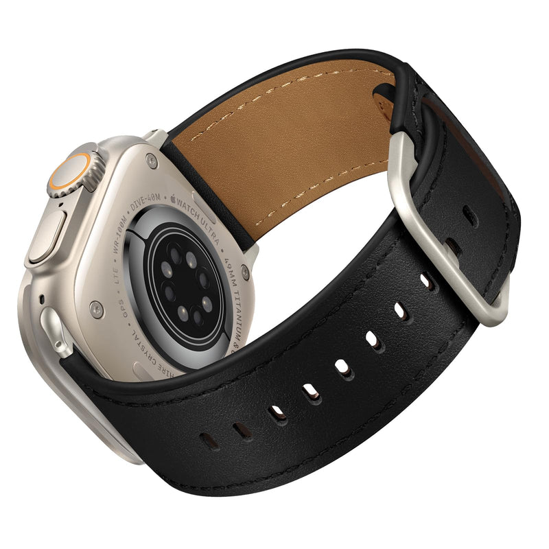Compatible with Apple Watch Bands 42mm (Series 10) 41mm 40mm 38mm for Men Women, Top Grain Genuine Leather Band Strap Wristband for iWatch, Black/Black+Black/Titanium