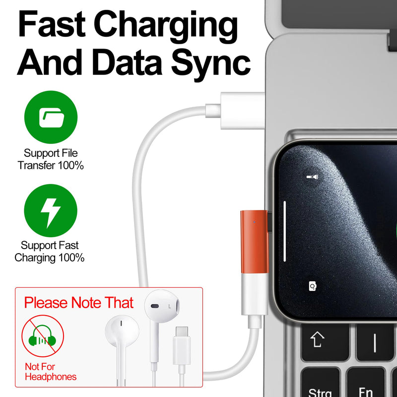 xiwxi 2Pack 90 Degree Lightning to USB C Charger Converter for iPhone 15/15Pro/15 Pro Max Plus,Samsung S24 S23,iPad Air,27W PD Fast Charging&Data Transfer,Type C Devices,Not Audio/OTG/PS/2 Cables Orange