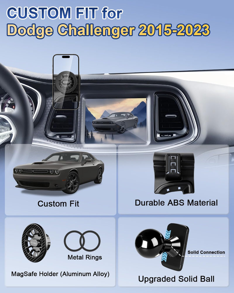 SKYLOTEC Magnetic Phone Holder for Dodge Challenger 2015-2023 Dash Mount | for Dodge Challenger GT SXT R/T Dashboard Accessories, Not Block Air Vent, Strong Magnet for MagSafe & iPhone Samsung 2015-2023 Dodge Challenger
