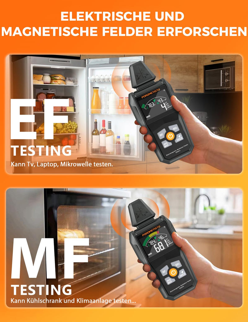 5-in-1 EMF Meter ET01PRO, Simultaneous Display of EF/MF/RF/TEM/HUM, Electrosmog Meter with Maximum, Minimum Value Display and Data Storage, Suitable for Office, Home and Ghost Hunting