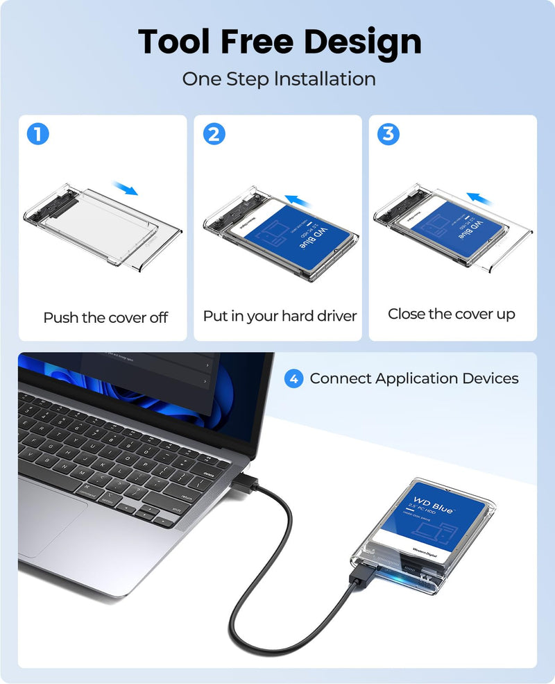 [AUSTRALIA] - ORICO 2.5'' External Hard Drive Enclosure USB 3.0 to SATA III Tool-Free Clear Hard Disk Case for 2.5 inch 7mm 9.5mm SATA HDD SSD Max 6TB Support UASP(2139U3) 