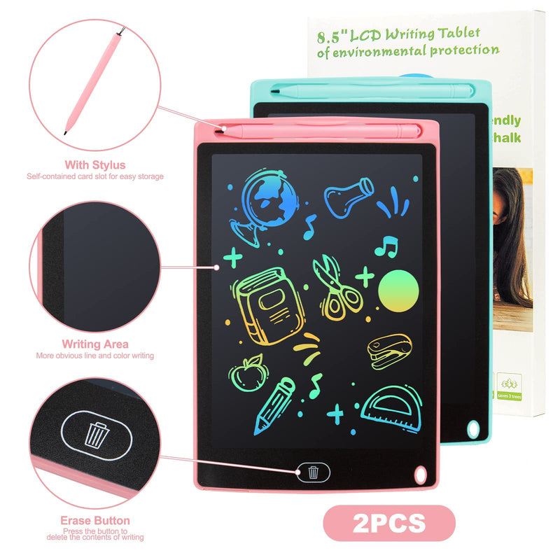 LCD Writing Tablet, 2 Packs Drawing Pads for Kids 3 4 5 6 Years Old 8.5 Inch Colorful Lines Doodle Scribble Boards Educational Toys for Boys Girls Pink+Blue