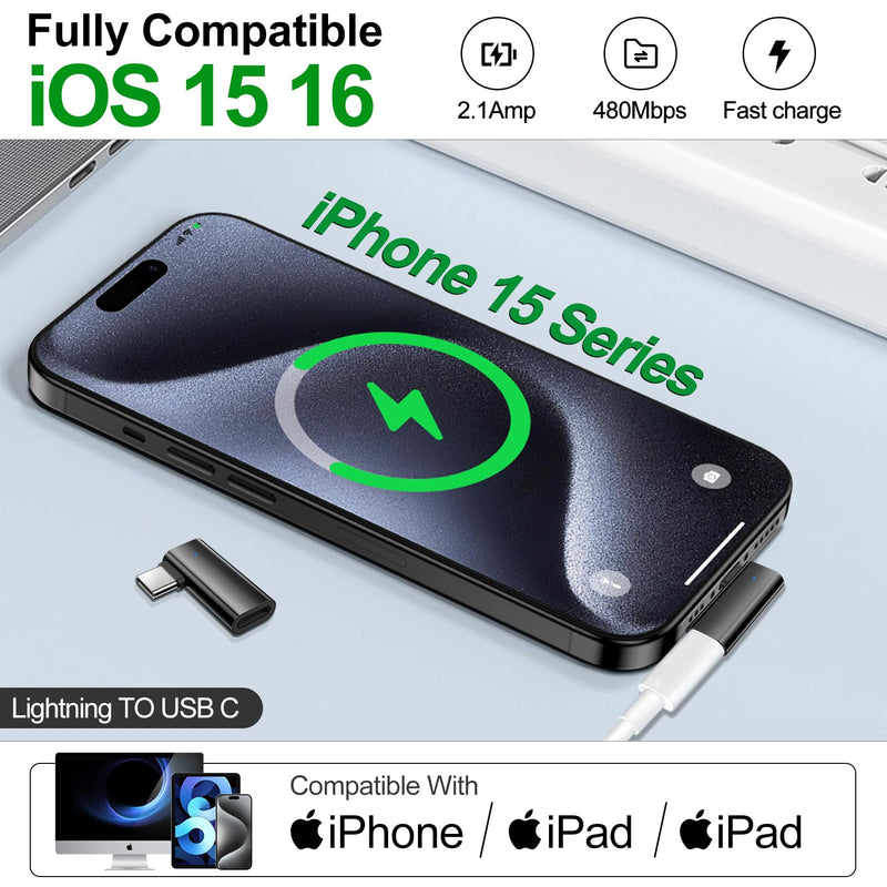 [AUSTRALIA] - xiwxi 2Pack 90 Degree Lightning to USB C Charger Converter for iPhone 15/15Pro/15 Pro Max Plus,Samsung S24 S23,iPad Air,27W PD Fast Charging&Data Transfer,Type C Devices,Not Audio/OTG/PS/2 Cables Black 