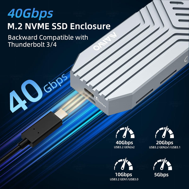 MAIWO M.2 NVMe SSD Enclosure 40Gbps, USB4 External Tool-Free NVMe Enclosure for 2280 M-Key,Compatible with Thunderbolt 4/3/USB4/USB C with Cooling Fan, Aluminum Alloy Shell ASM2464PD Chip