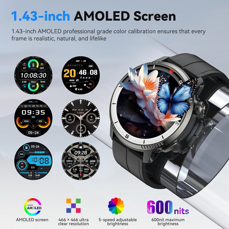 Smart Watch for Men, GPS Smartwatch Fitness Activity Tracker with Heart Rate/Sleep Monitor, Pedometer, Bluetooth Calls/Notifications, 170+ Exercise Modes, 5 ATM Water-Resistance (Black)