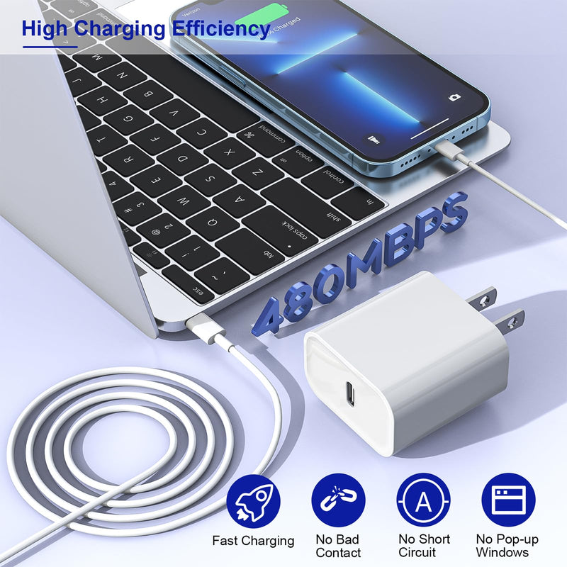 [AUSTRALIA] - Apple Fast Charger, 10FT Extra Long Fast iPhone Charger Travel Plug Adapter 20W Super Quick Apple Charging USB C Wall Charger Block with 10Foot Lightning Cable Cord for iPhone 14/13/12/11/X/XR/SE/iPad White 