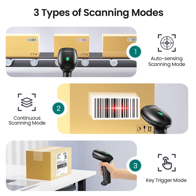 Barcode Scanner with Stand, Bluetooth and Wireless Barcode Scanner, Inventory 2D 1D QR Code Scanners for Computer POS, Handheld CMOS Image Bar Code Reader for Warehouse Library Supermarket Gray