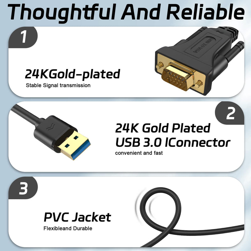 [AUSTRALIA] - LBSC USB to VGA Adapter for Monitor，USB to VGA Adapter，USB 3.0 to VGA Male 1080P Monitor Display Video Adapter/Converter Cord,Compatible with Mac OS Windows XP/Vista/10/8/7, 5FT 