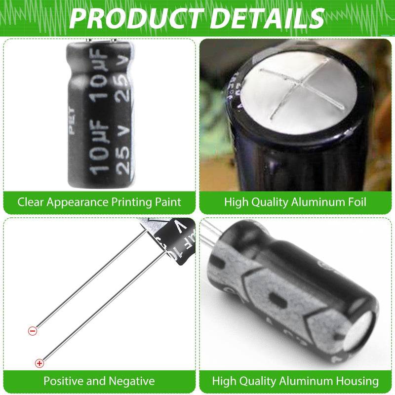 LongZYU Pack of 50 Capacitors 10µf 25V Electrolytic Capacitors Aluminium Electrolytic Capacitors Elkos Capacitor 105°C Capacitors 10µf with Storage Box 5 x 11 mm 10UF 25V
