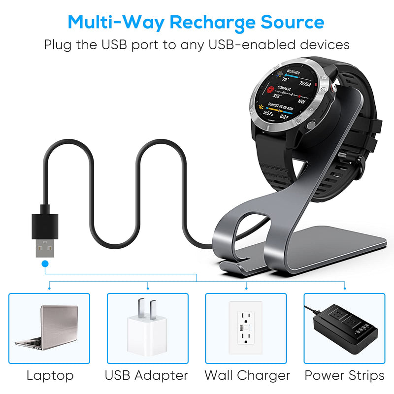Charger for Garmin Instinct/for Garmin Vivoactive 3 4/for Fenix 5/for Fenix 6, Magnetic Charger Station with 5FT USB Cable for Garmin Venu/for Garmin Forerunner 745/945/935/245/for Garmin Approach S60 Gray
