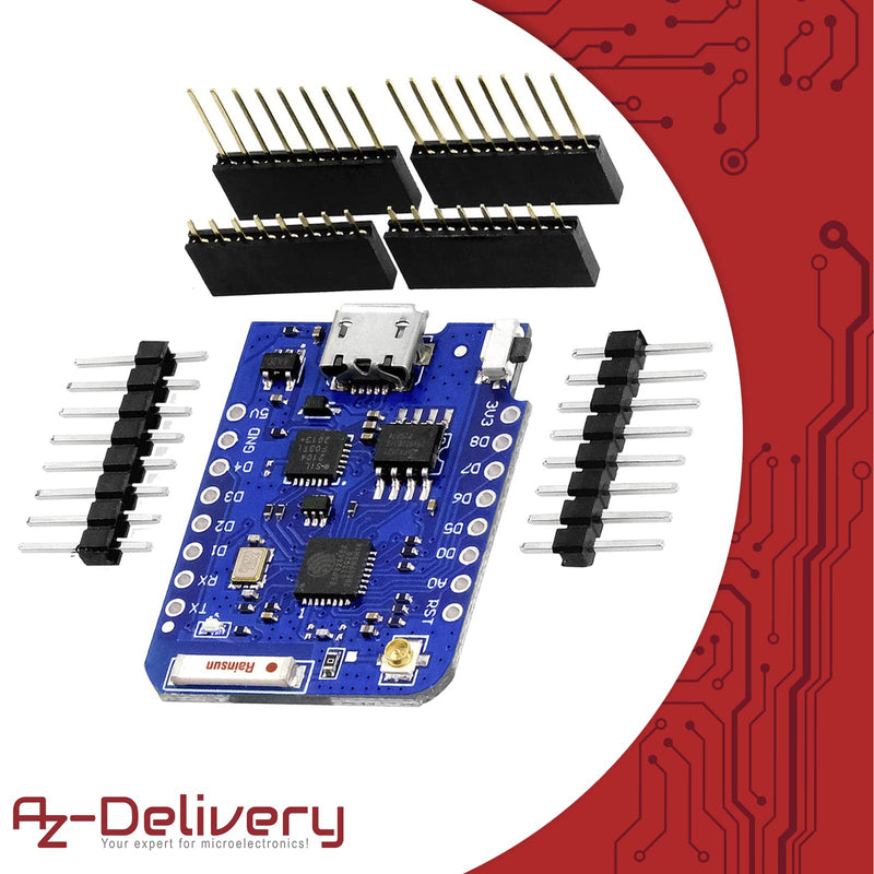 AZDelivery 5 x D1 Mini Pro ESP8266 ESP-8266EX CP2104 WiFi Development Board Compatible with Arduino Includes E-Book