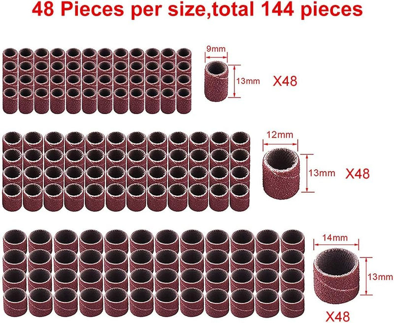 MOLENCO Sanding Sleeves Set, Drum Sander Set with 144 Pieces Sanding Belt Sleeves and 6 Pieces Sanding Rollers for Dremel Rotary Tool - 150 Pieces with Free Box