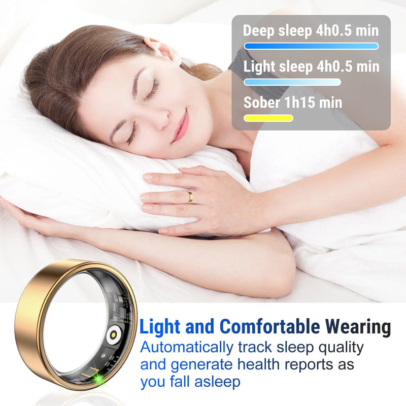 Smart Ring Fitness Tracker for Women & Men, Heart Rate, Blood Oxygen, Blood Pressure, Sleep & Step Monitor, IP68 Waterproof Health Ring, Compatible with iPhone Rose Gold 9#(19.25mm)