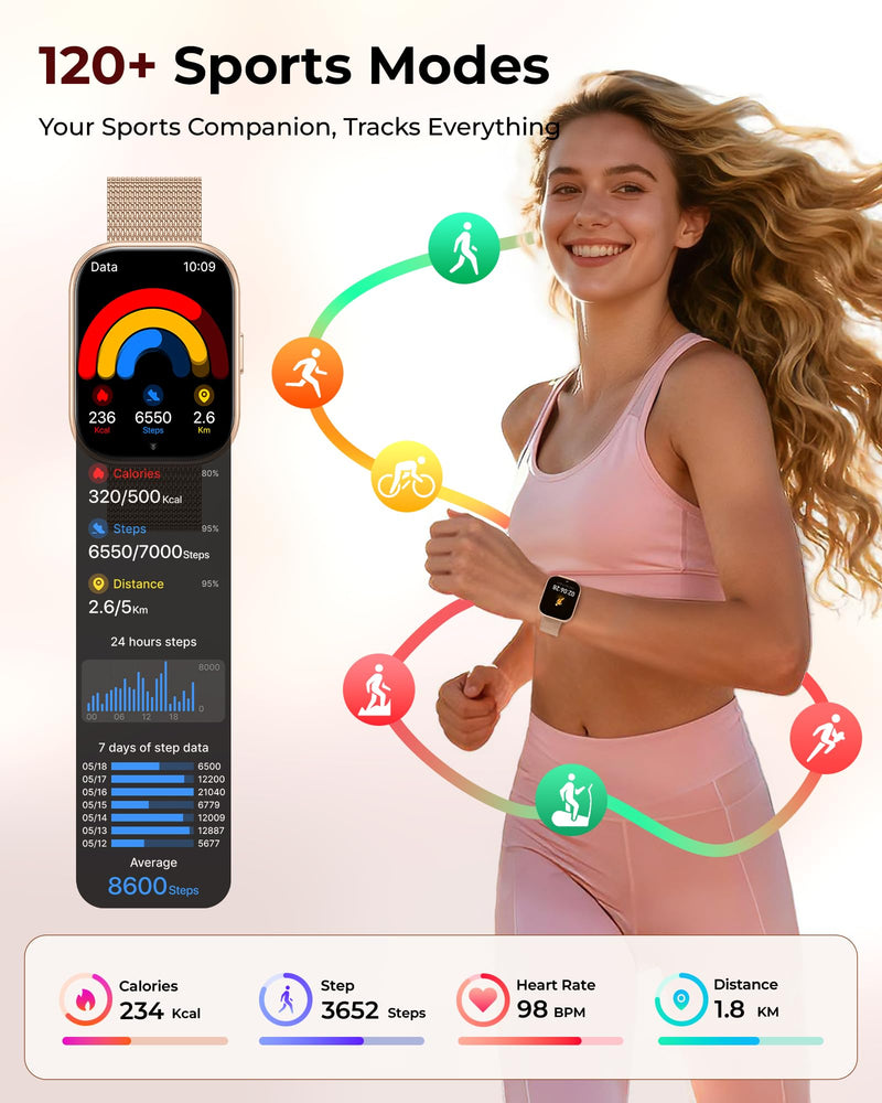 Iaret Smart Watch for Women, 4 Bands & Charm Gift Set, 1.75" HD Fitness Tracker with Bluetooth Calls, Heart Rate SpO2 Sleep Monitor, 120+ Sports Modes, Compatible with Android iPhone (Rose Gold) Rose Gold