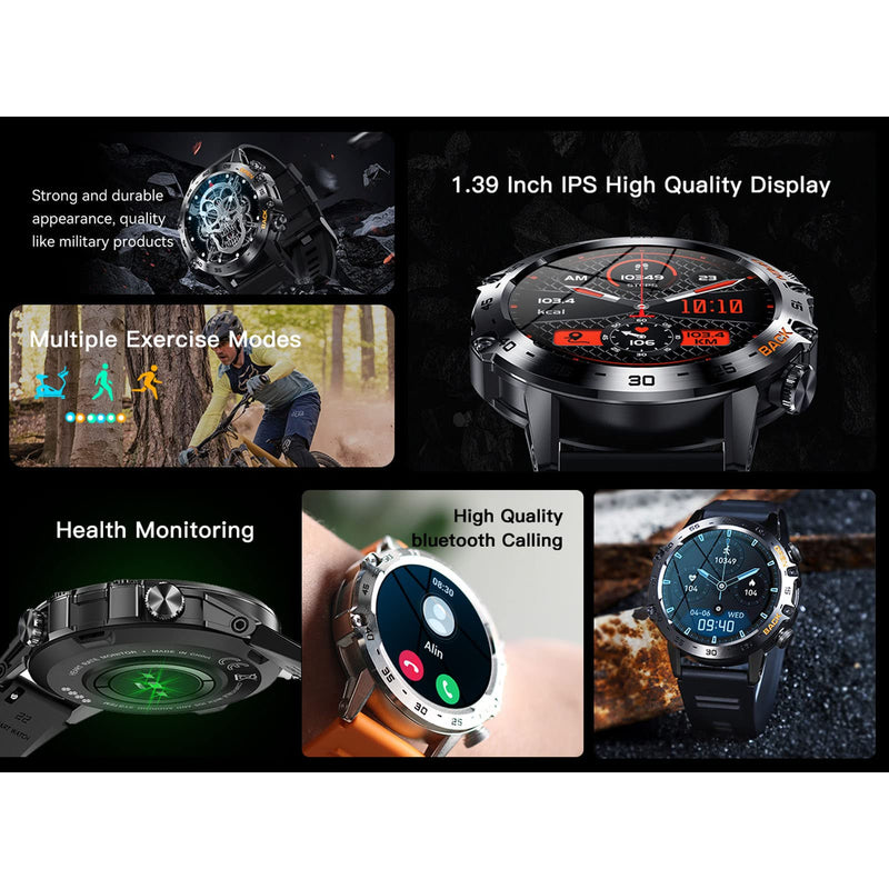 Diyeeni K52 Smart Watch for Men, Outdoor Bluetooth Sports Watches, 1.39in HD Fitness Sleep Monitor for Android iOS, with Pedometer Sport Mode
