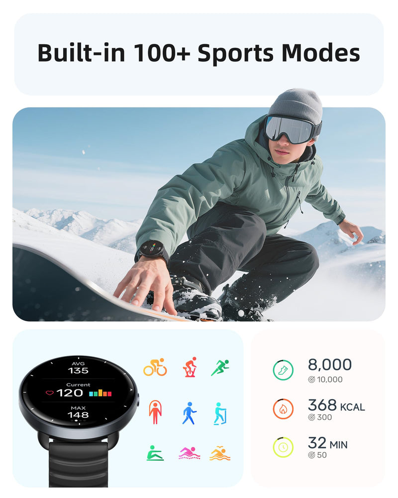 Parsonver Swimming Smart Watch, 5ATM Waterproof Watch for Pool & Open Water | AI Swim Analysis, Built-in GPS & Compass, AMOLED Screen Fitness Trackers 100+ Sports Modes, Heart Rate & Sleep Monitor, Black
