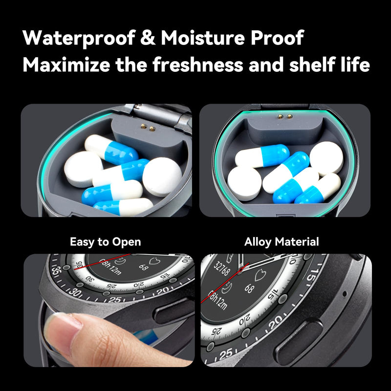Smart Watch Pill Box, Fitness Smartwatch with Bluetooth Call for Men, Water Resistant Pill Organizer for Emergency, Pill Case for Emergency, Small Pill Container for Vitamin, Fish Oil