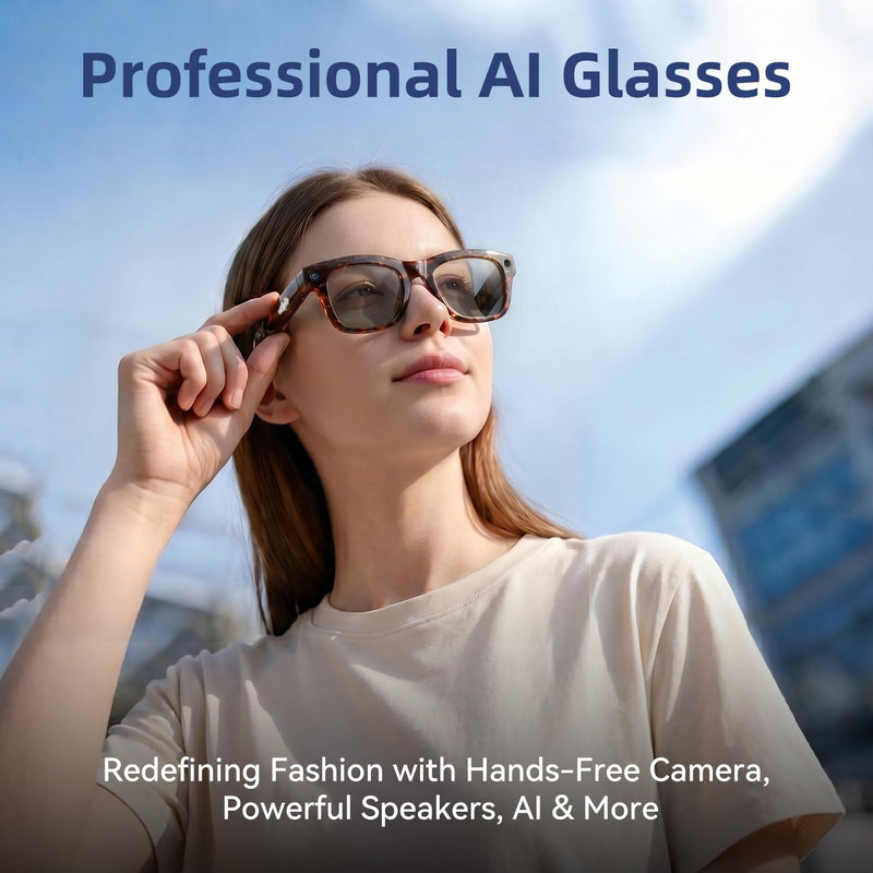 AI Smart Glasses with HD Camera, BT Call, 8MP Anti-Shake Camera Glasses with 1080P Video Recording Dual Mic, Simultaneous Interpretation/GPT Identify Objects, Photochromic Lens Leopard Print